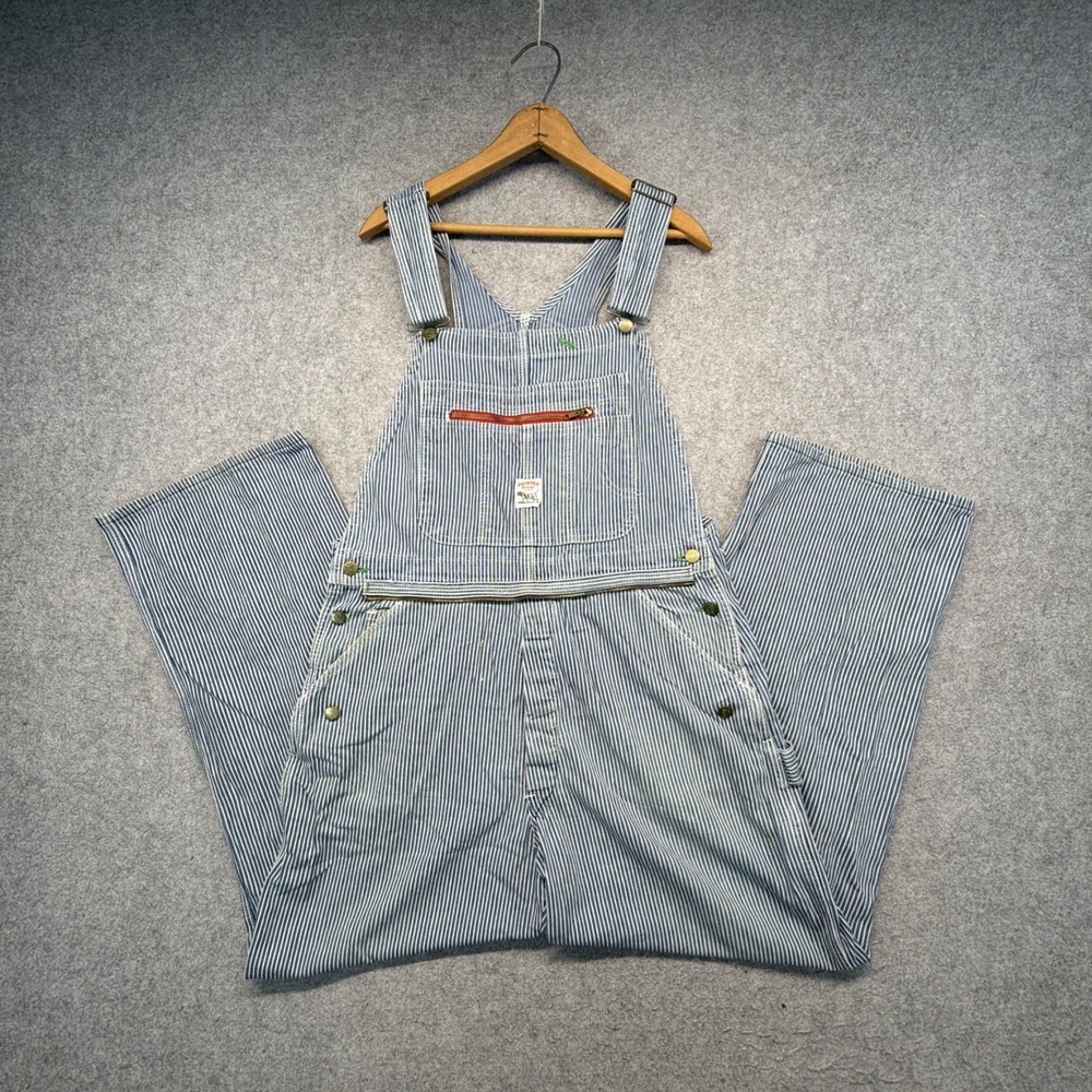 Vintage Pointer Brand Overalls Men 36x30 Hickory Stripe Railroad Conductor Bib